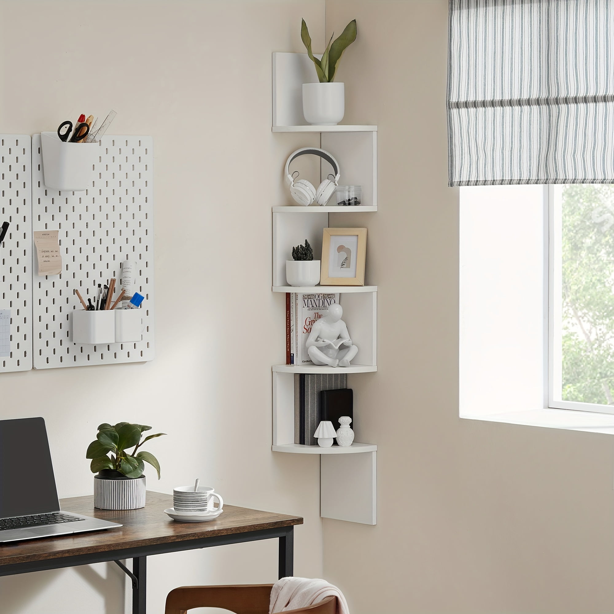 VASAGLE Corner Shelf Wall Mount, 5Tier Floating Corner Bookshelf