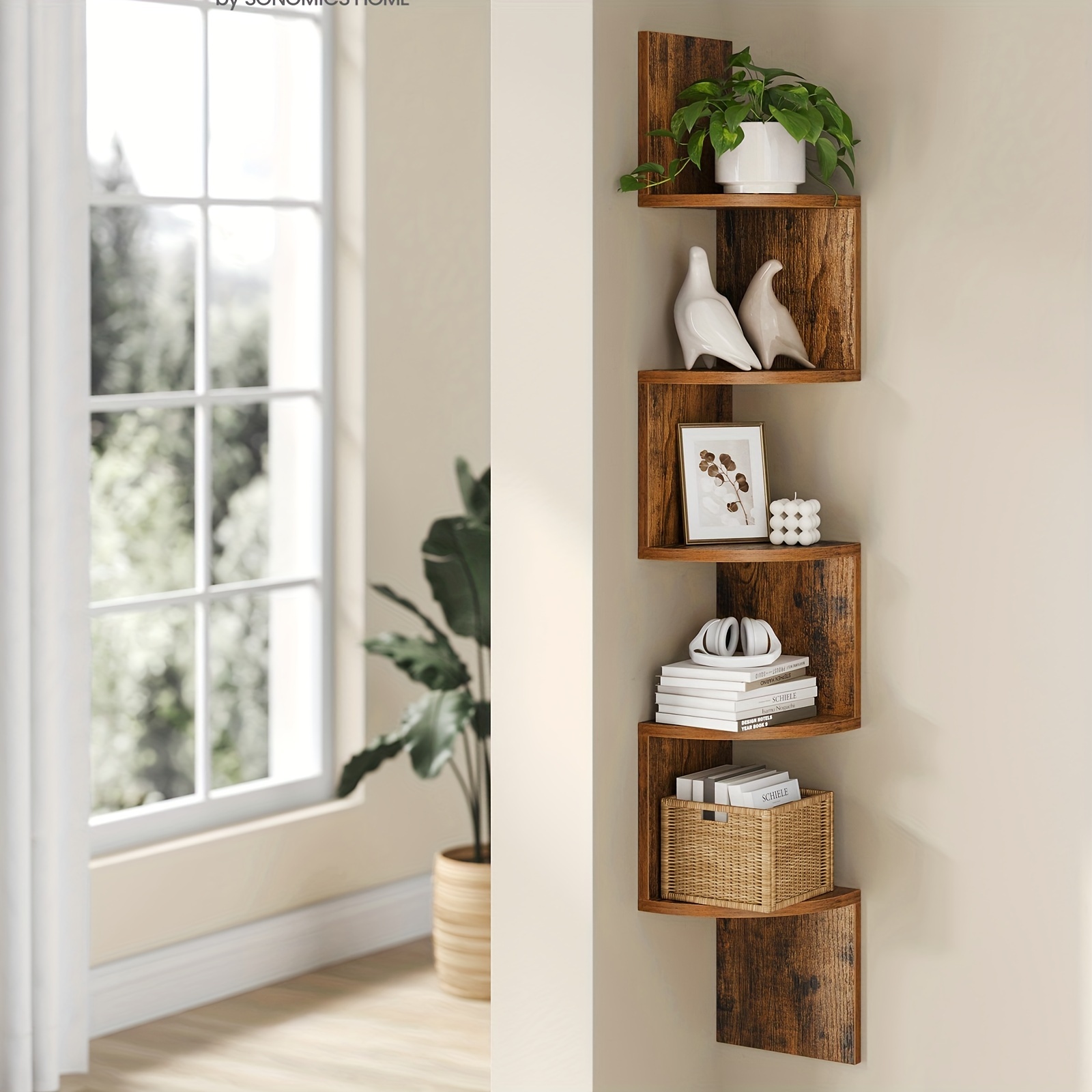 VASAGLE Corner Shelf Wall Mount, 5Tier Floating Corner Bookshelf