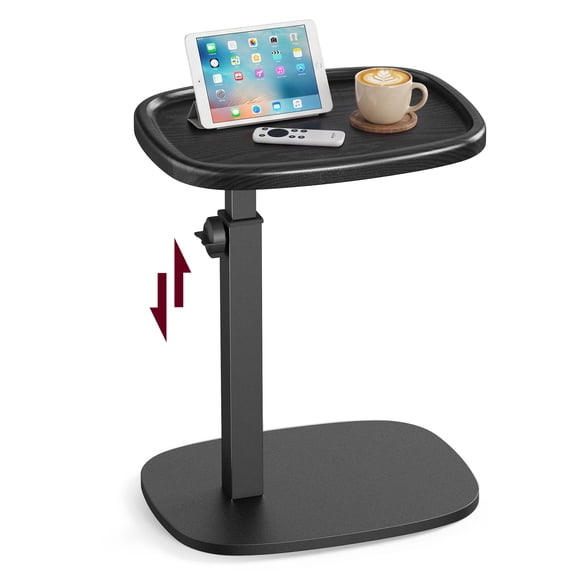 VASAGLE Couch Table, C-Shaped Sofa Side End Table, Bedside Table, Adjustable Height, for Small Spaces, 11.8 x 15.7 x 27.2 Inches, Ink Black
