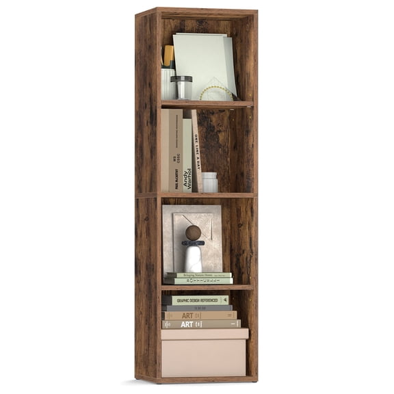 VASAGLE Custos Collection - Bookshelf, 4-Tier Bookcase, Book Shelf, Open Storage Shelf, 9.4 x 11.8 x 41.7 Inches,Rustic Brown