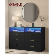 VASAGLE Custos Collection - Dresser for Bedroom, with LED Lights and Power Strip, Chest of Drawers, Modern, TV Stand, 6 Drawers, Ink Black
