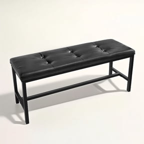 VASAGLE Dining Table Bench, Ottoman Bench with PU Leather Padded Seat, Steel Frame, Black