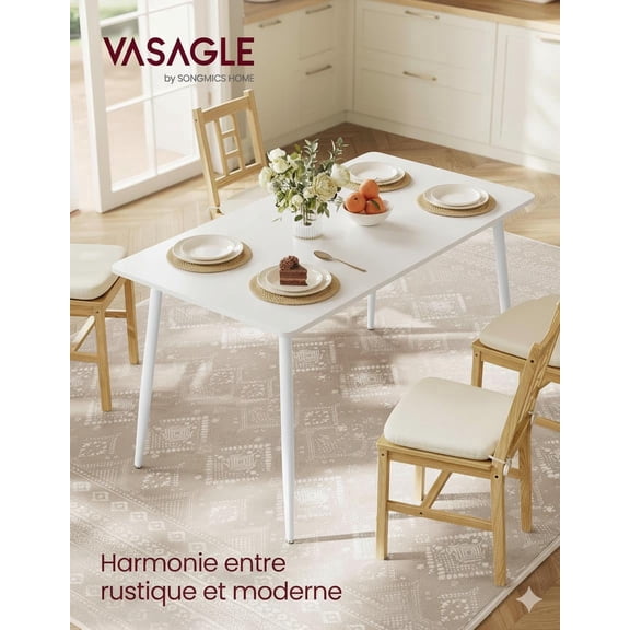 VASAGLE Dining Table, Dining Room Table for 4-6 People, Modern, Quick Assembly, Heat-Resistant Surface, 29.5 x 55.1 x 29.5 Inches, Snow White
