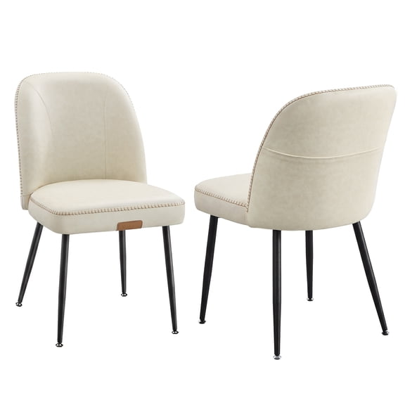 VASAGLE EKHO Collection - Dining Chairs Set of 2, Synthetic Leather with Stitching, Mid-Century Modern, Easy Assembly, with Storage Pocket, Cream White