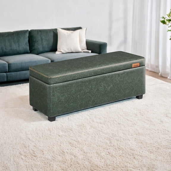 VASAGLE EKHO Collection - Storage Ottoman Bench Entryway Bedroom Bench 25 Gallons Mid-Century Modern Loads 660 lb Forest Green