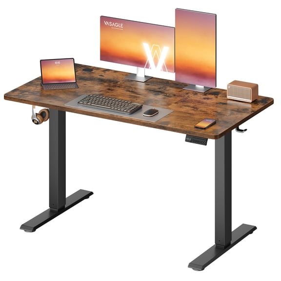 VASAGLE Electric Standing Desk, Height Adjustable Desk, Sedentary Reminder, 4 Memory Heights, for Home Office, 47.2 x 23.6 Inches, Rustic Brown
