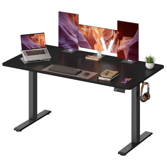 VASAGLE Electric Standing Desk, Height Adjustable Desk, Sedentary Reminder, 4 Memory Heights, for Home Office, 55.1 x 27.6 Inches, Ink Black