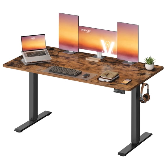 VASAGLE Electric Standing Desk, Height Adjustable Desk, Sedentary Reminder, 4 Memory Heights, for Home Office, 55.1 x 27.6 Inches, Rustic Brown