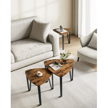 Nesting Coffee Tables End Tables Set of 2 for Living Room Bedroom Industrial Small Stacking Side Tables Rustic Brown and Black