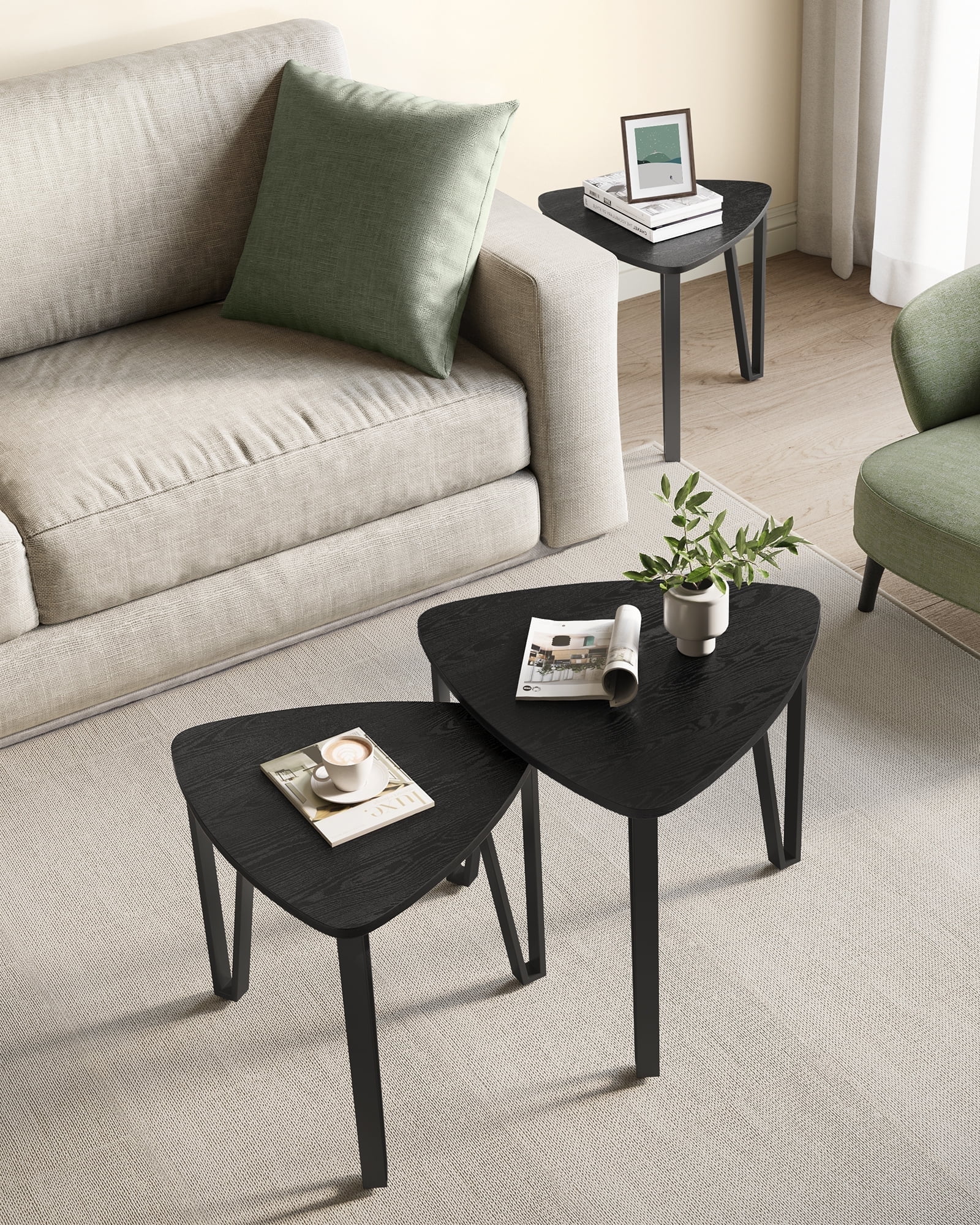 VASAGLE Nesting Coffee Tables End Tables Set of 2 for Living Room Bedroom Industrial Small Stacking Side Tables Charcoal Gray and Black Walmart Business Supplies