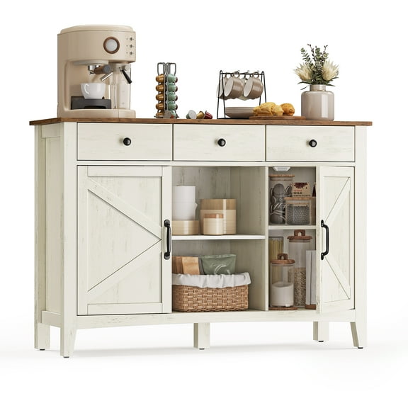 VASAGLE Farmhouse Buffet Cabinet with Detachable Wine Rack, Sideboard Cabinet with Drawers and Doors