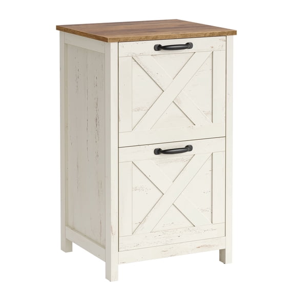 VASAGLE File Cabinet, 2-Drawer Filing Cabinet for Home Office, Modern Farmhouse, Adjustable Hanging Rail for A4 Letter Files, Printer Stand, Study Bedroom, Rustic White and Honey Brown