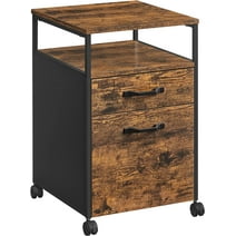 VASAGLE File Cabinet Mobile Filing Cabinet with Wheels 2 Drawers Open Shelf for Office Rustic Brown and Black