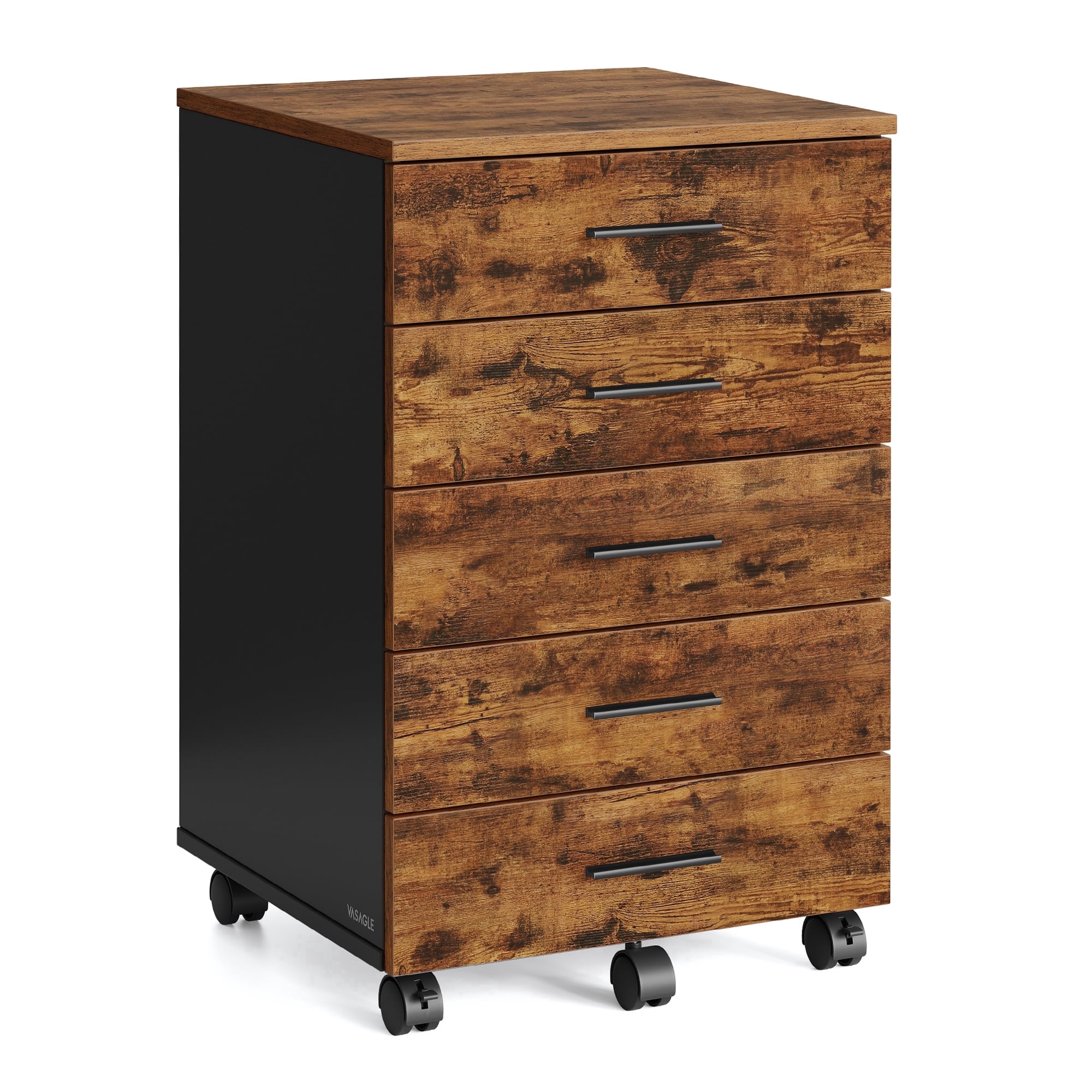 VASAGLE File Cabinet, Mobile Pedestal Filing Cabinet with Wheels, Printer Stand with 5 Drawers, Tool-Free Sliding Rails, Rustic Brown