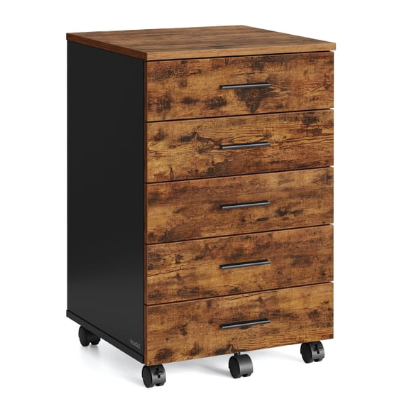 VASAGLE File Cabinet, Mobile Pedestal Filing Cabinet with Wheels, Printer Stand with 5 Drawers, Tool-Free Sliding Rails, Rustic Brown