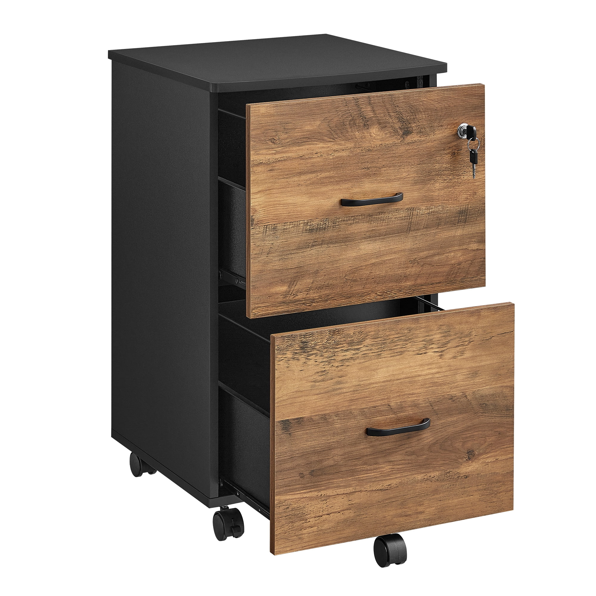 Brown and Black Lockable 2-Drawer Mobile File Cabinet