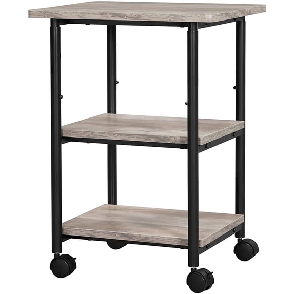 VASAGLE Industrial Printer Stand 3-Tier Machine Cart with Wheels and Adjustable Table Top Greige and Black