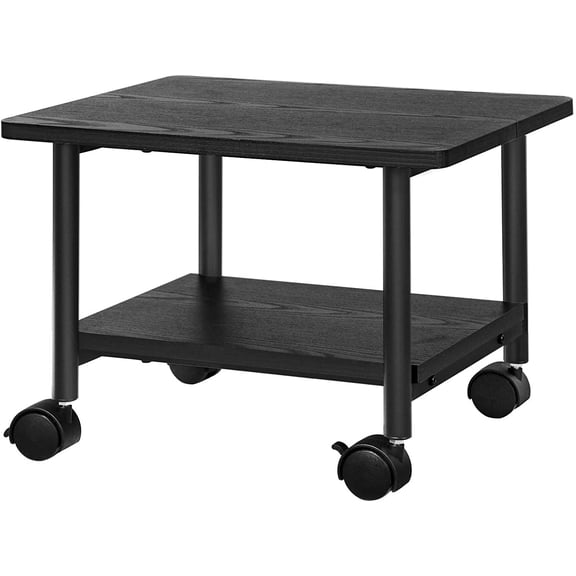 VASAGLE Industrial Under Desk Printer Stand 2-Tier Mobile Machine Cart with Shelf Heavy Duty Storage Rack for Office and Home Black