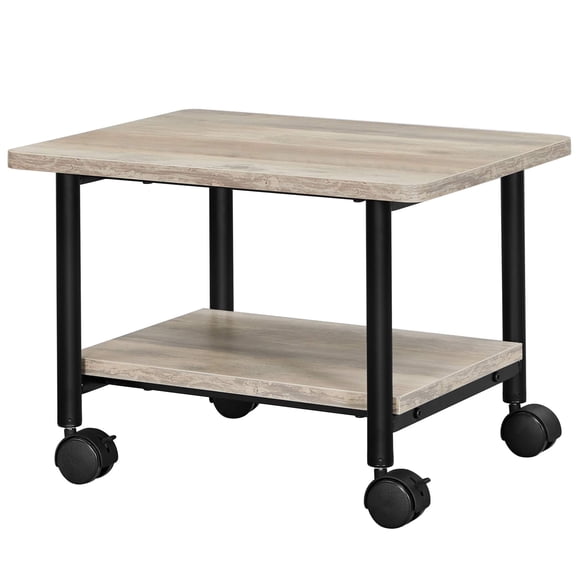 VASAGLE Industrial Under Desk Printer Stand 2-Tier Mobile Machine Cart with Shelf Heavy Duty Storage Rack for Office and Home Greige and Black