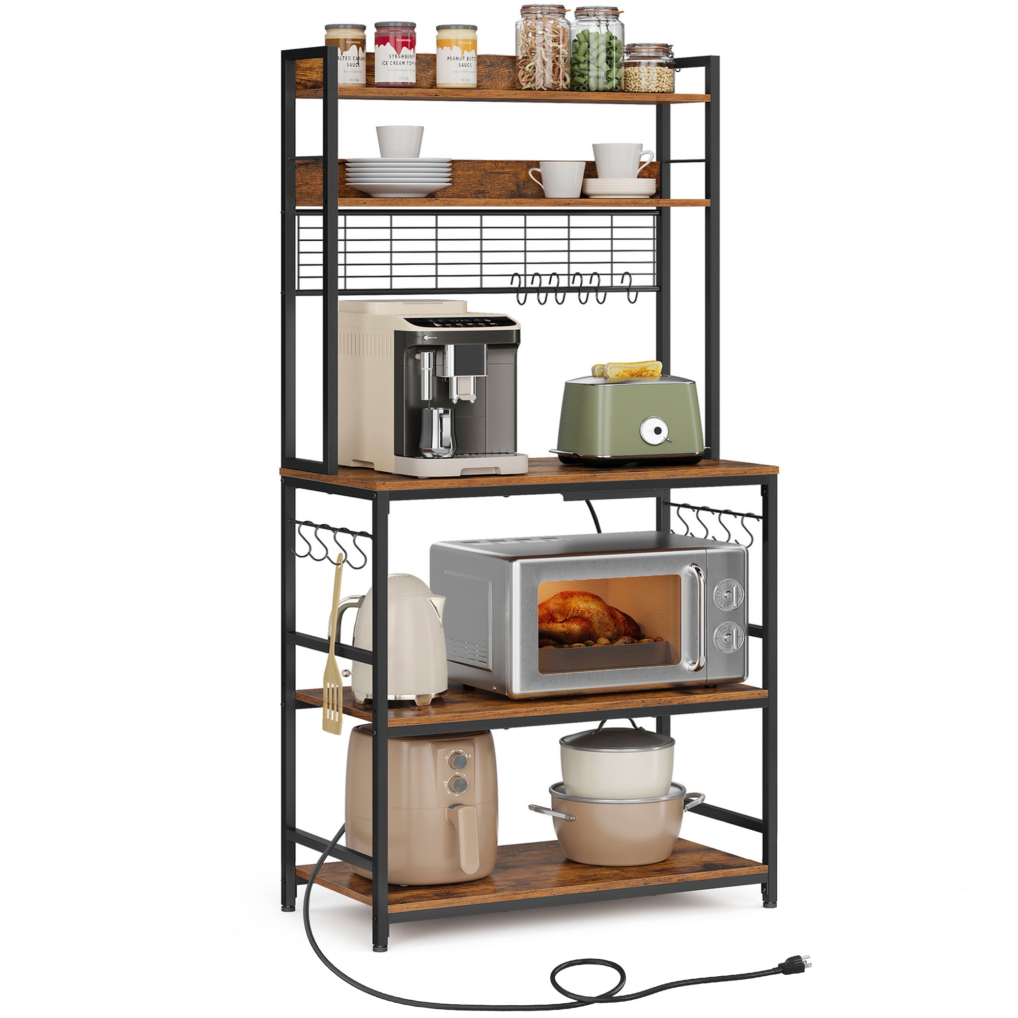 VASAGLE Kitchen Bakers Rack Storage Shelf with Power Outlet 66.59' H