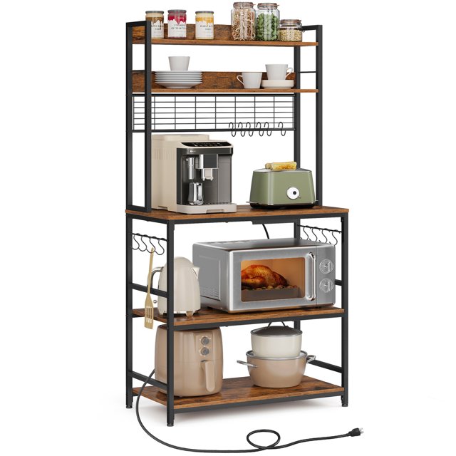 VASAGLE Kitchen Bakers Rack Storage Shelf with Power Outlet 66.59' H