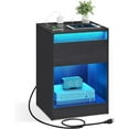 thumbnail image 1 of LED Nightstand with Charging Station Bedside Table with Drawer 2 AC Outlets 2 USB Ports Modern for Bedroom Living Room 13.7" D x 15.7" W x 21.7" H Black, 1 of 10