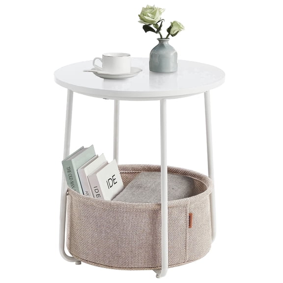 VASAGLE LILEA Collection Modern Storage Round End Table, White / Beige