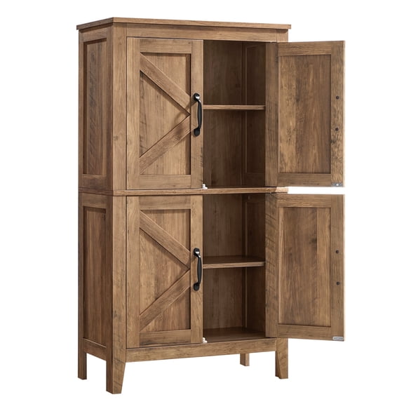 VASAGLE LIRY Collection - Farmhouse Storage Cabinet, Bathroom Floor Cabinet with Barn Doors, Freestanding Kitchen Pantry, Adjustable Shelves, for Dining Room, Living Room, Honey Brown