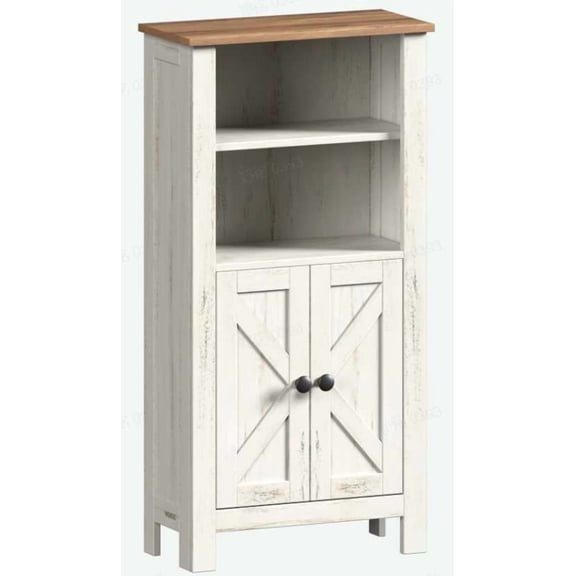 VASAGLE LIRY Collection - Storage Cabinet, Floor Cabinet, Storage Organizer , Barn Door , Adjustable Shelf, Cloud White and Rustic Brown
