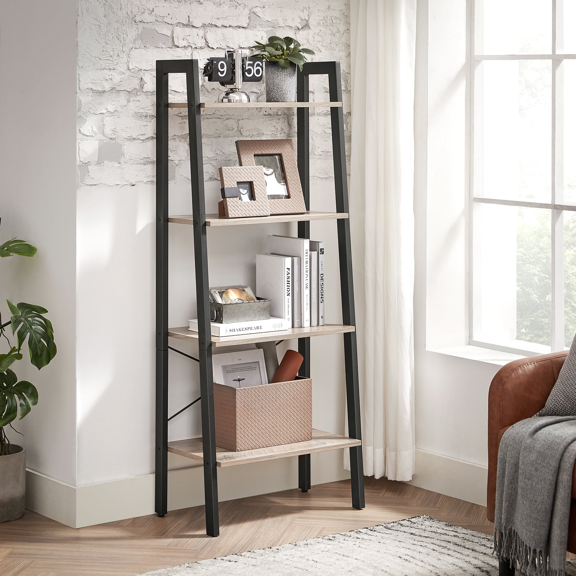 VASAGLE Ladder Shelf, Bookshelf,Bookcase with Steel Frame，Storage Rack