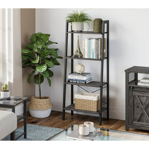 VASAGLE Ladder Shelf, Bookshelf,Bookcase with Steel Frame,Storage Rack