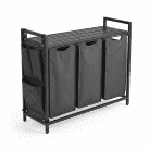 VASAGLE Laundry Hamper, Laundry Basket, Laundry Sorter with 3 Pull-Out and Removable Bags, Shelf, Metal Frame, 3 x 10 Gallons (38L), Black and Gray