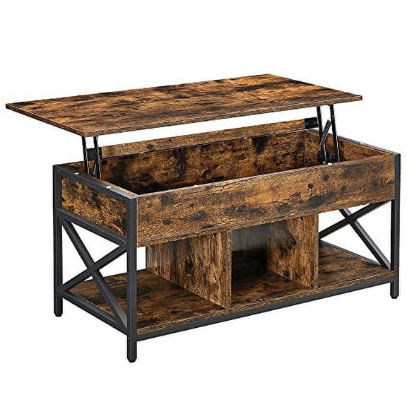 VASAGLE Lift Top Coffee Table, X-Shaped Steel Frame, for Living Room
