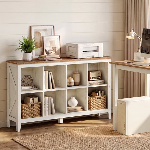 VASAGLE Liry Collection Bookcase, 8-Cube Storage Organizer with Legs, Adjustable Shelves, 50.2 x 11.6 x 29.8 inch, Cloud White and Warm Brown