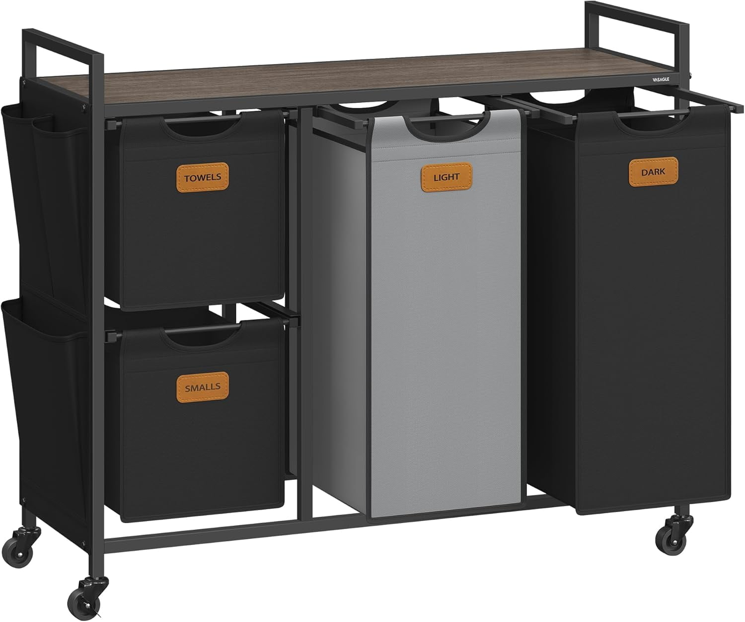 VASAGLE Chestnut Brown and Black 4-Compartment Rolling Laundry Sorter