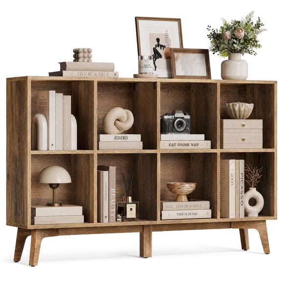 VASAGLE MAEZO Collection - Bookshelf, Bookcase, Cube Shelf with 8 Compartments, Storage Shelf, for Living Room, Home Office, Dining Room, 9.4 x 47.1 x 30.3 Inches, Honey Brown