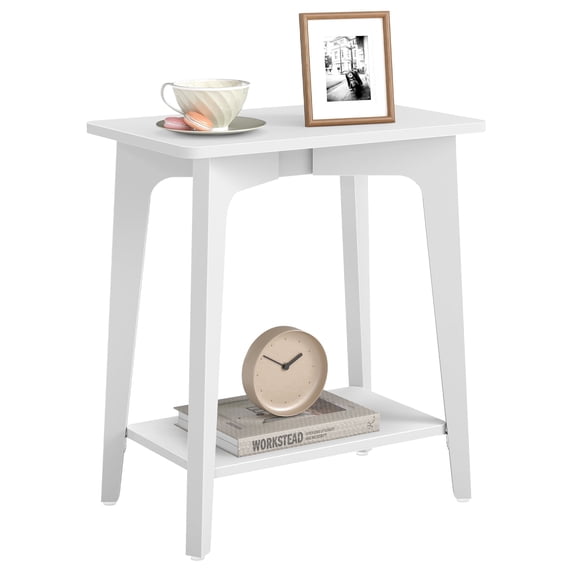 VASAGLE MAEZO Collection - Side Table, 2-Tier Small Rectangular End Table, 11.8 x 18.9 x 21.8 Inches, Nightstand with Tapered Legs, Curved Transitions, for Small Spaces, Cloud White