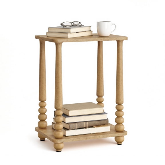 VASAGLE MARIEL Collection - Side Table, Accent Nightstand for Small Spaces, Rectangular End Table with Shelf, Solid Wood Legs, Natural Brown