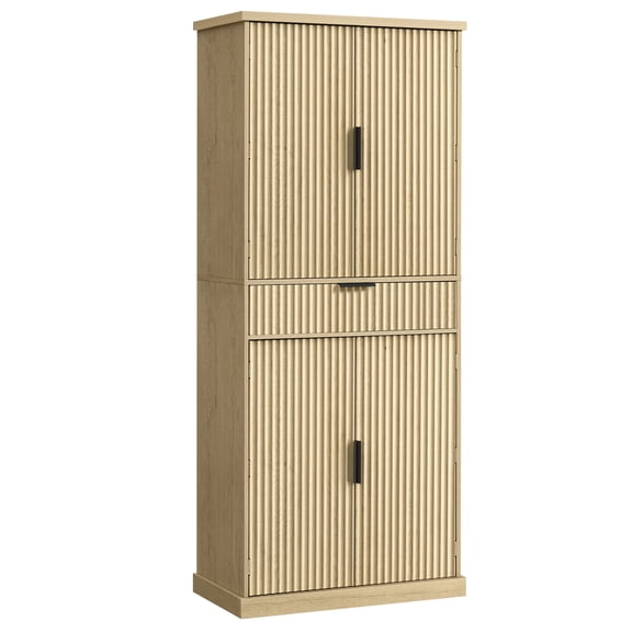 VASAGLE MAXE Collection - Pantry Cabinet,70.6-Inch Tall Storage Cabinet with Drawer,6 Adjustable Shelves,2 Cabinets, Fluted Doors,Oak Beige