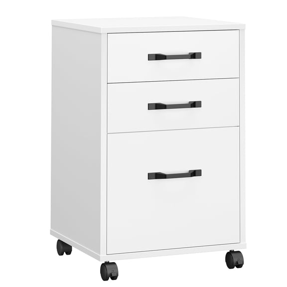 VASAGLE Mobile File Cabinet, 3 Drawers,with Wheels,for A4,Letter Sized Documents,Adjustable Hanging Rail for File Folders,Cloud White