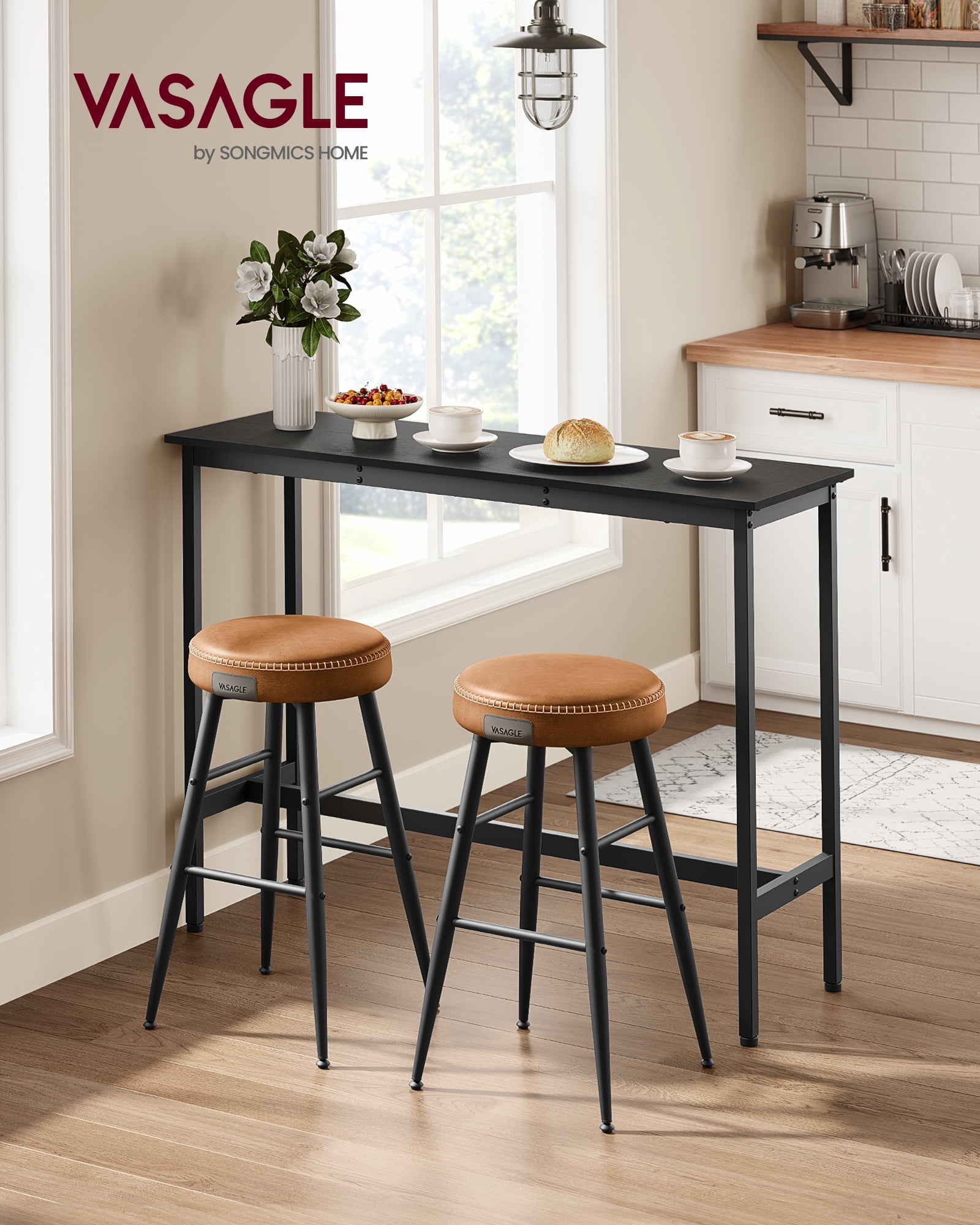 VASAGLE, Narrow Long Bar, Kitchen Dining, High Pub Table, Sturdy Metal Frame, Industrial Design, 15.7 x 47.2 x 35.4 Inches Ebony Black