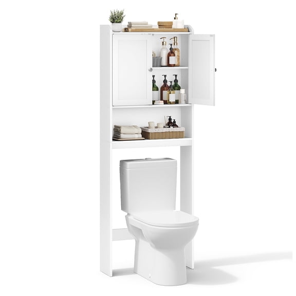 VASAGLE Over the Toilet Storage Cabinet, Bathroom Storage Cabinet with Doors, Adjustable Shelves, Space-Saving, 7.9 x 24.6 x 70 Inches, Cloud White