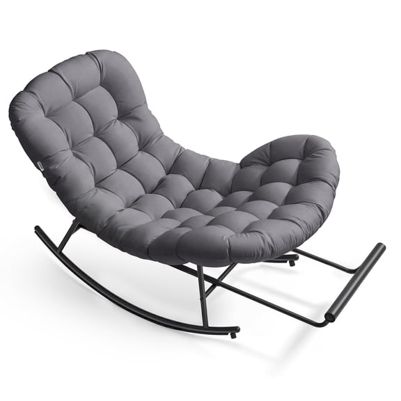 VASAGLE Papasan Chair, Outdoor Rocking Chair, Outdoor Furniture, Steel Frame, Extendable Footrest, Removable Cushion, Holds 300 lb, Gray