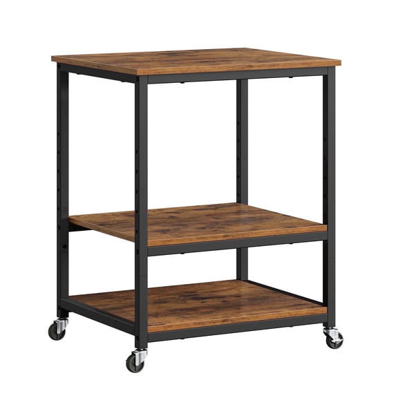 VASAGLE Printer Stand, Rolling Printer Cart, Mobile with Lockable Wheels, Steel Frame, Storage Shelf, 3-Tier, Rustic Brown and Ink Black