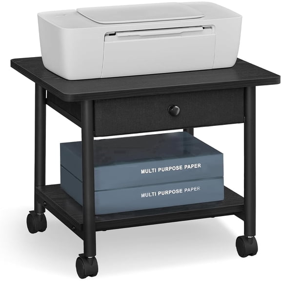 VASAGLE Printer Stand, Under Desk Printer Stand with Wheels, Fits Inkjet, Laser, Photo, All-in-One Printers, Home Office, Ebony Black and Ink Black