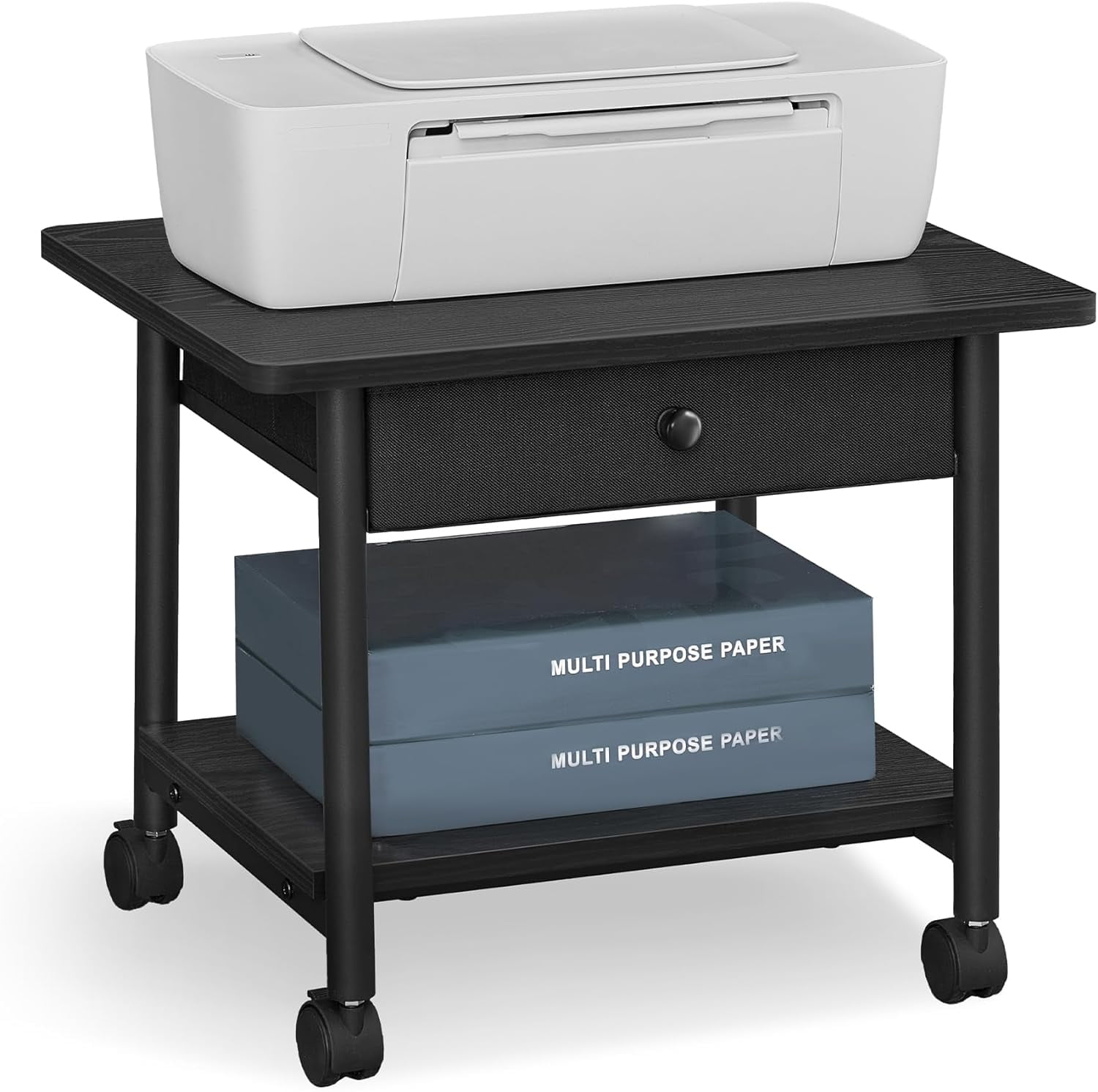 VASAGLE Printer Stand, Under Desk Printer Stand with Wheels, Fits