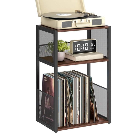 VASAGLE Record Player Stand, 3-Tier Side Table, Vinyl Record Storage Up To 100 Albums, End Table For Living Room, Bedroom