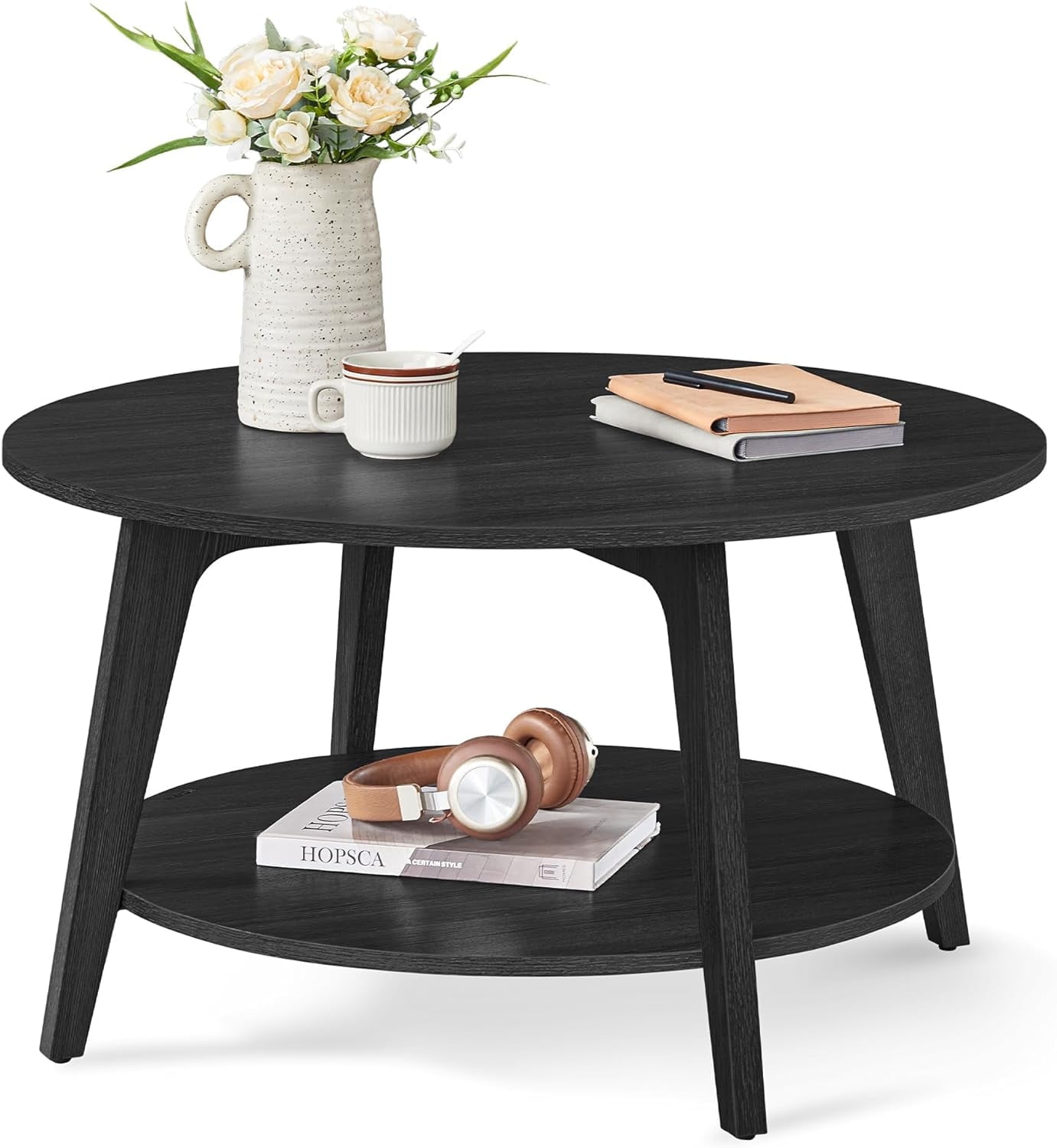 VASAGLE Round Coffee Table, 2 Tier Coffee Table with Storage, for Living Room, 31.5 x 17.7 Inches, Easy to Assemble, Charcoal Gray