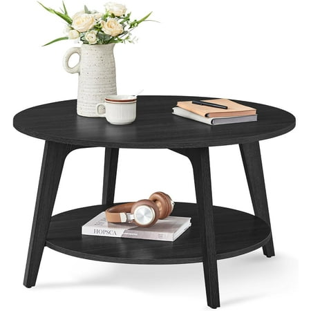 VASAGLE Round Coffee Table, 2 Tier Coffee Table with Storage, for Living Room, 31.5 x 17.7 Inches, Easy to Assemble, Charcoal Gray
