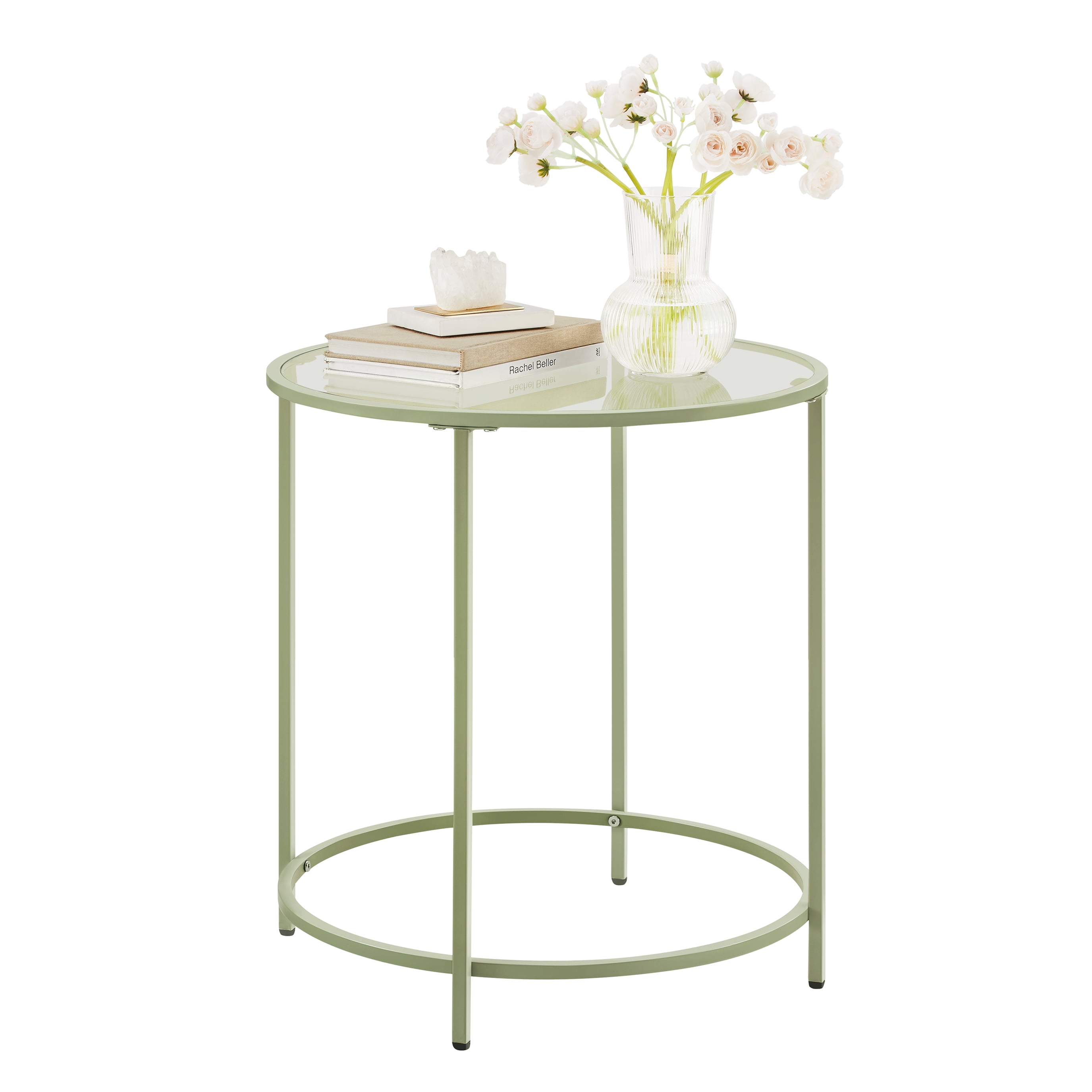 VASAGLE Glass and Steel Circle End Table, Laurel Green - Walmart.com